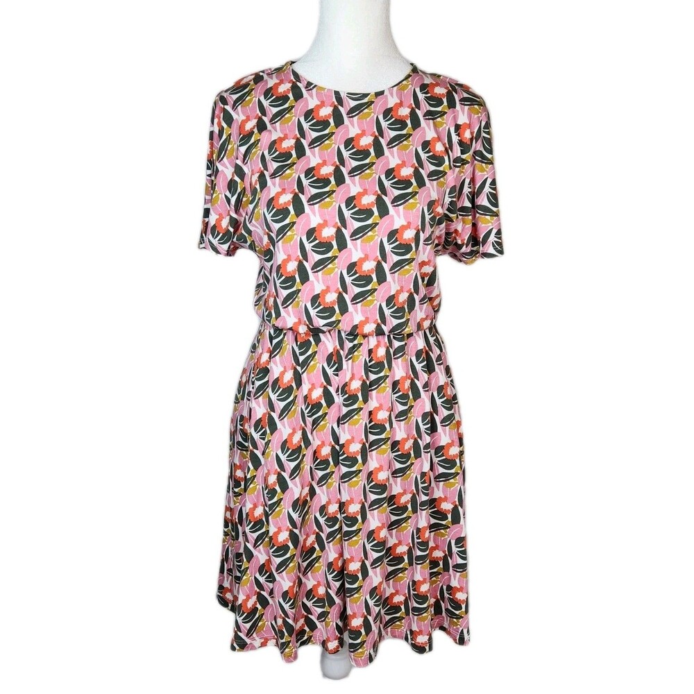 Boden Pink Pop Art Abstract Floral Flutter Sleeve Jersey Mini Dress 4P Coquette - Picture 2 of 14